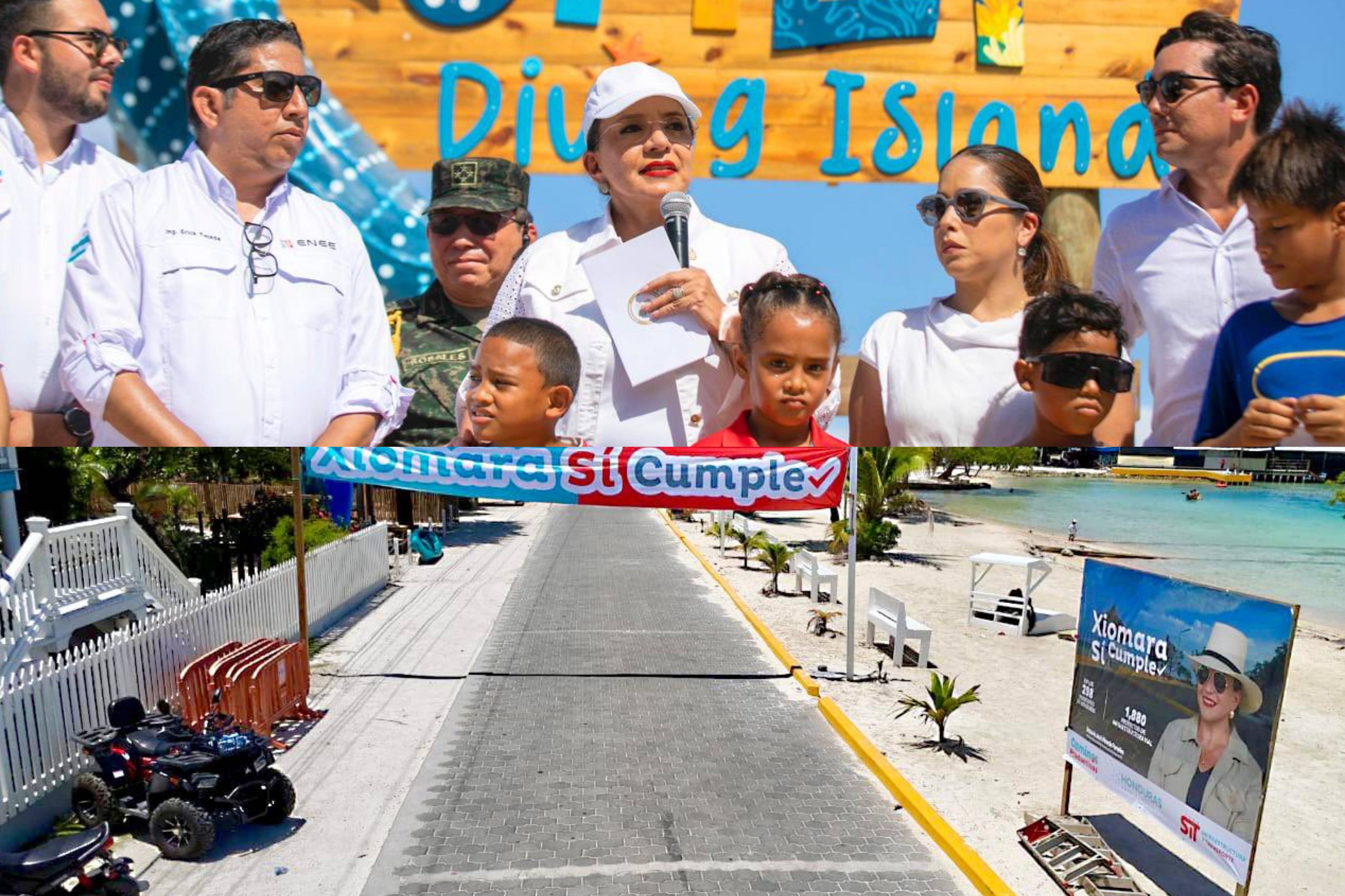 Presidenta Xiomara Castro inaugura un rompeolas y un camino adoquinado en Útila